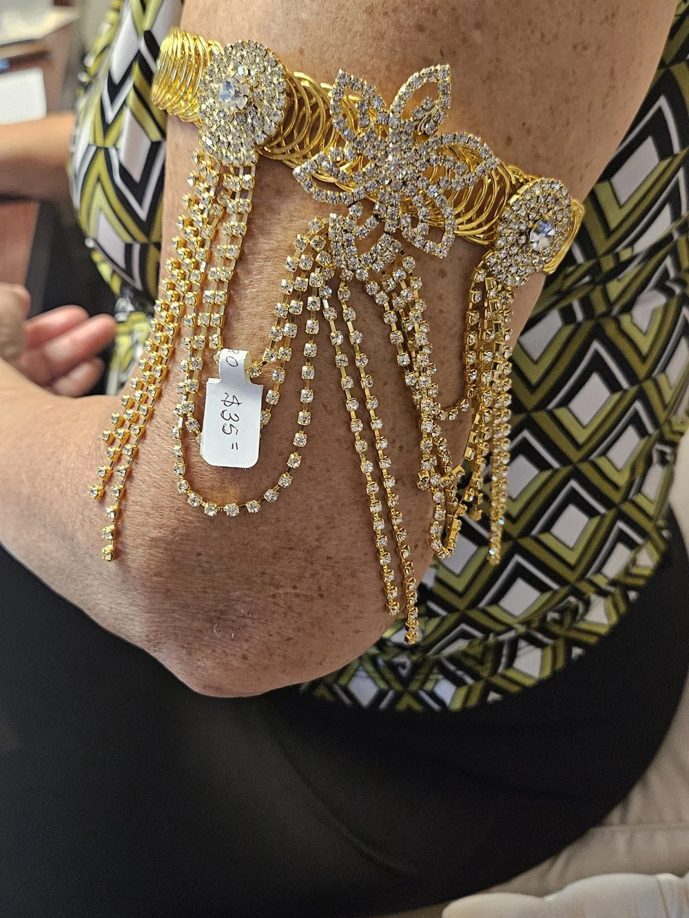 Gold Crystal Statement Bracelet with Fringe